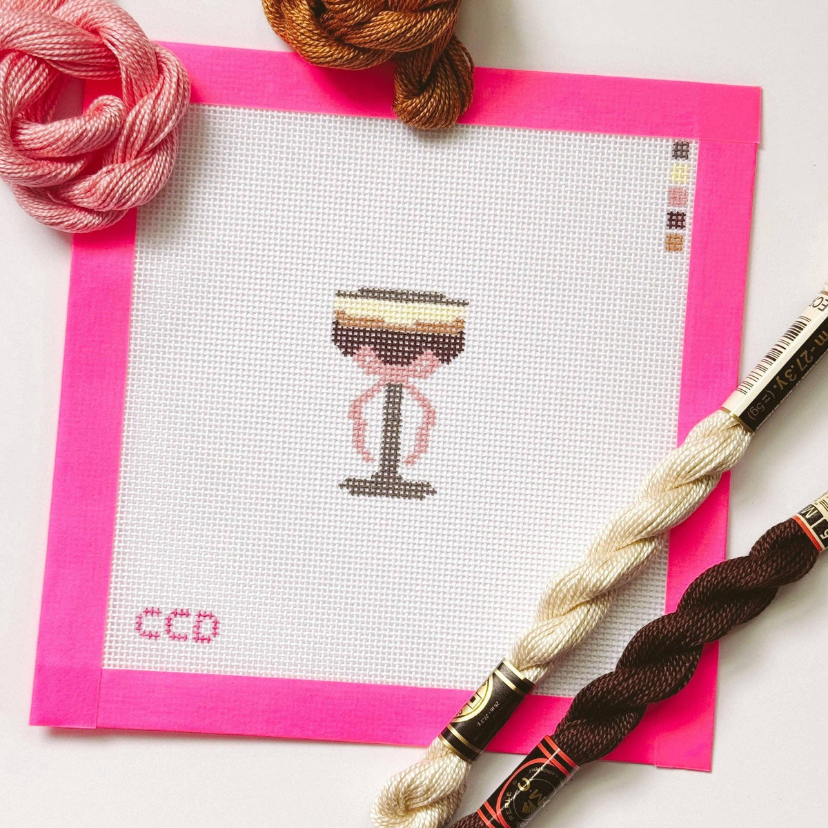 Hand Painted Espresso Martini 2” Needepoint Canvas 18 Mesh Coquette Needlepoint Canvas Cocktail Hand Painted